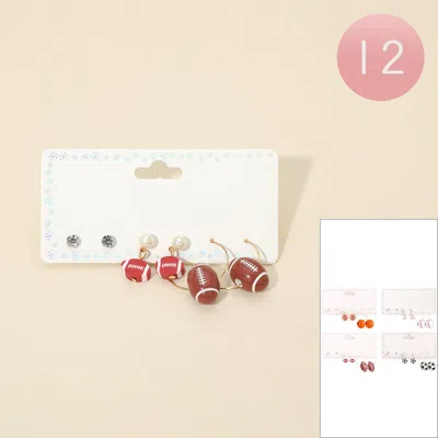 Fashnzfab 12 Set Of 3 - Sports Theme Earring Set Assorted In Multi