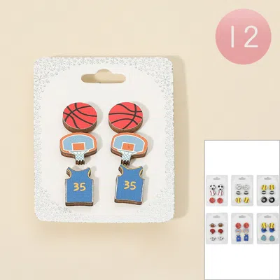 Fashnzfab 12 Set Of 3 - Sports Theme Stud Earring Set Assorted In Multi