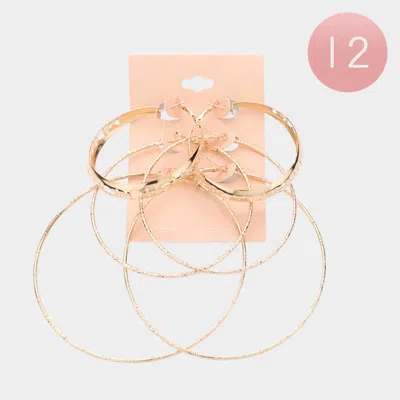 Fashnzfab 12 Set Of 3 - Textured Metal Hoop Earrings In Gold