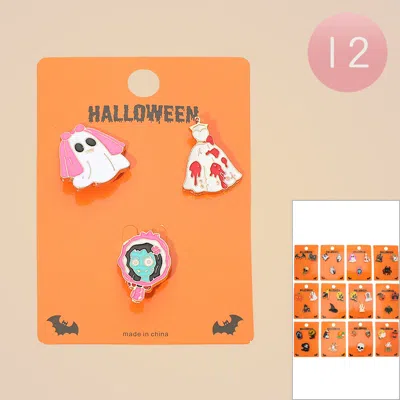 Fashnzfab 12 Set Of 3 - Enamel Halloween Ghost Zombie Dress Pin Brooch Set In Multi