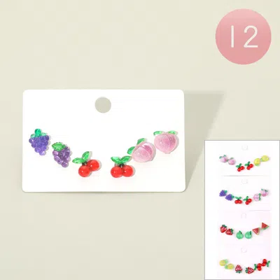 Fashnzfab 12 Set Of 3 - Fruit Assorted Stud Earring Set In Pink