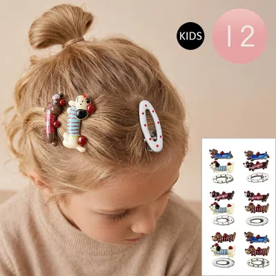 Fashnzfab 12 Set Of 3 - Kids Cute Dog Snap Hair Clips In Multi