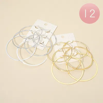 Fashnzfab 12 Set Of 3 - Metal Hoop Earring Set 2.3" L, 2.8" L, 3" L In Multi