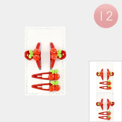 Fashnzfab 12 Set Of 4 - Cherry Hair Clip Set In Red