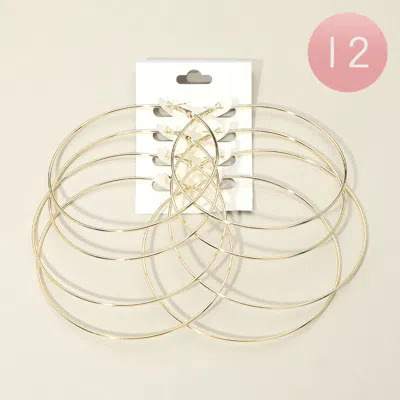 Fashnzfab 12 Set Of 4 - Large Thin Metal Hoop Earring Set In Gold