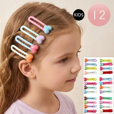 Fashnzfab 12 Set Of 4 - Kids Heart Snap Hair Clips In Multi