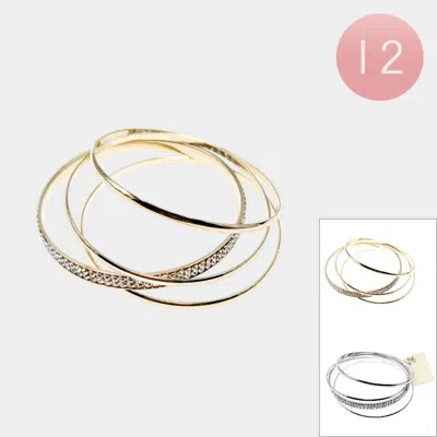 Fashnzfab 12 Set Of 4 - Rhinestone Pave Metal Stackable Multi Layered Bangle Bracelets