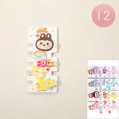 Fashnzfab 12 Set Of 5 - Playful Monster Bunny Character Hair Clip Set In Multi