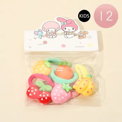 Fashnzfab 12 Set Of 5 - Kids Fruit Charm Hair Tie Set In Multi