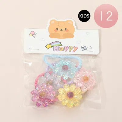 Fashnzfab 12 Set Of 5 - Kids Glitter Floral Stretch Hairbands In Multi