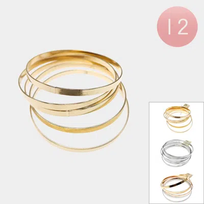Fashnzfab 12 Set Of 5 - Metal Stackable Multi Layered Bangle Bracelets In Gold