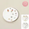 Fashnzfab 12 Set Of 6 - Cherry Stone Pearl Flower Mini Stud Earring Set In Multi