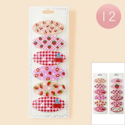 Fashnzfab 12 Set Of 6 - Fruit Pattern Printed Snap Hair Clip Set In Multi
