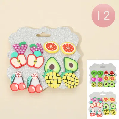 Fashnzfab 12 Set Of 6 - Fruit Stud Earring Set Assorted In Multi