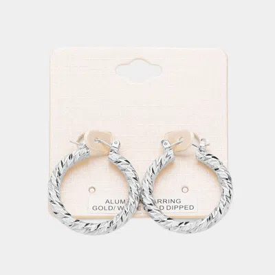 Fashnzfab 1.2" White Gold Dipped Textured Aluminum Pin Catch Hoop Earrings In Metallic