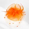 Fashnzfab 12" X 11" Feather Mesh Flower Fascinator / Headband In Orange