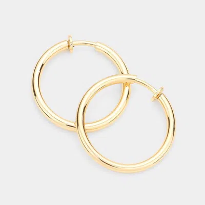 Fashnzfab 1.25 Inch Clip On Hoop Earrings In Gold
