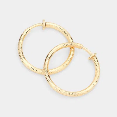 Fashnzfab 1.25 Inch Textured Metal Clip On Hoop Earrings In Gold