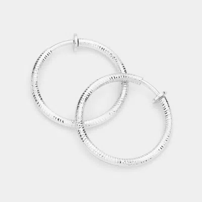 Fashnzfab 1.25 Inch Textured Metal Clip On Hoop Earrings In Silver