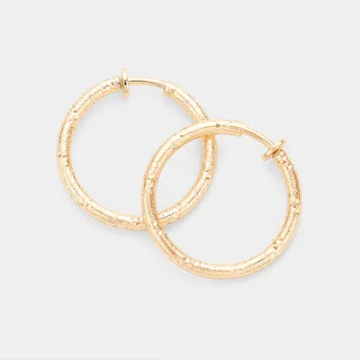 Fashnzfab 1.25 Inch Textured Metal Hoop Clip On Earrings In Gold