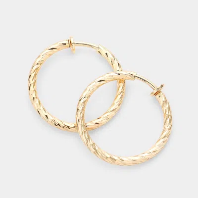 Fashnzfab 1.25" Textured Metal Hoop Clip On Earrings 1.25" X 1.25" - Gold