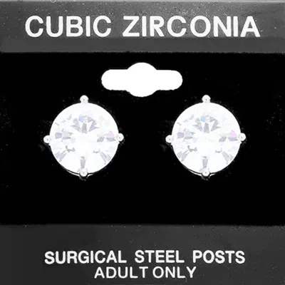 Fashnzfab 12mm Round Cz Stud Earrings In Silver
