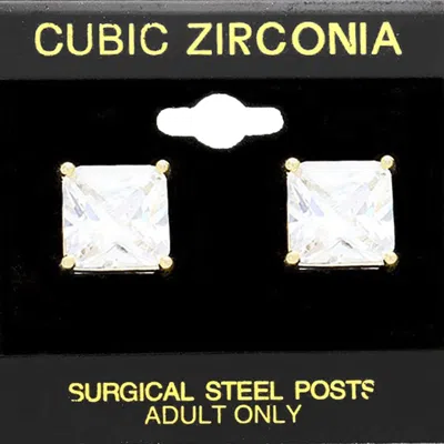 Fashnzfab 12mm Square Cz Stud Earrings - Gold