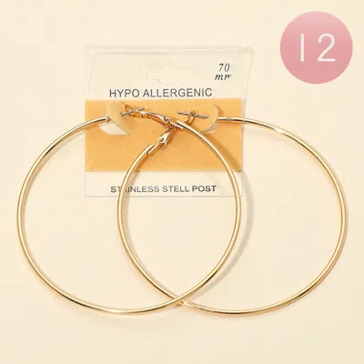 Fashnzfab 12pairs - 70mm Stainless Steel Hoop Earrings In Gold