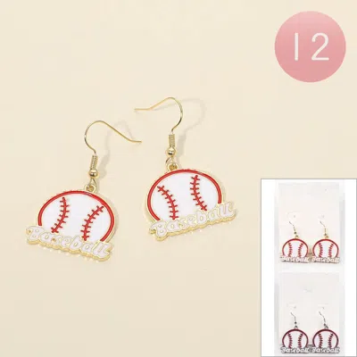 Fashnzfab 12pairs - Baseball Drop Dangle Earrings Gold, Silver In White