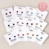 Fashnzfab 12pairs - Birthday Stone Cluster Stud Earrings - Assorted In Multi