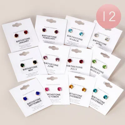 Fashnzfab 12pairs - Birthday Stone Cluster Stud Earrings - Assorted In Multi