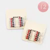 Fashnzfab 12pairs - Color Block Rhinestone Rectangle Clip On Earrings In Multi