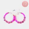 Fashnzfab 12pairs - Evil Eye Heishi Beaded Hoop Earrings - Assorted In Pink