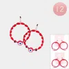 Fashnzfab 12pairs - Evil Eye Heishi Beaded Open Circle Dangle Earrings In Red