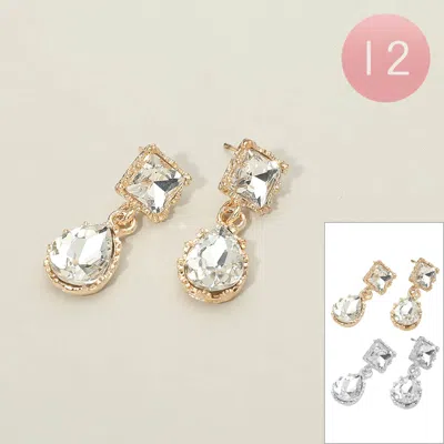Fashnzfab 12pairs - Faceted Rectangle Teardrop Stone Drop Earrings Gold, Silver