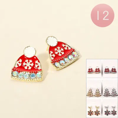 Fashnzfab 12pairs - Festive Holiday Santa Hat Christmas Tree Snowflake Earrings In Multi