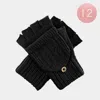 Fashnzfab 12pairs - Fingerless Mittens Flip Top Knit Winter Gloves In Black