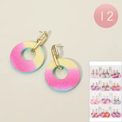 Fashnzfab 12pairs - Glitter Gradient Circle Drop Earrings In Multi