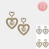 Fashnzfab 12pairs - Heart Pearl Pointed Stone Paved Open Heart Dangle Earrings In Gold