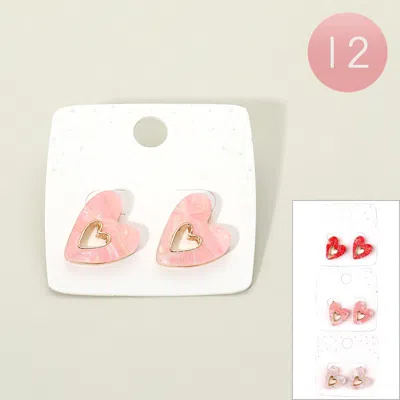 Fashnzfab 12pairs - Heart Stud Earrings In Multi