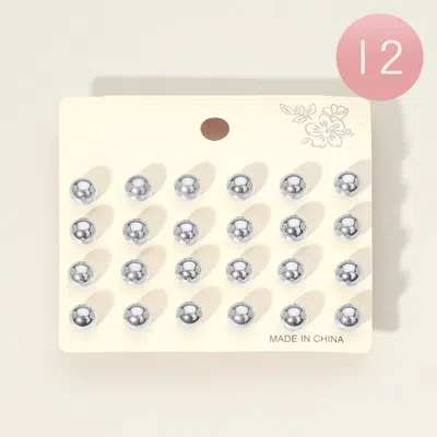 Fashnzfab 12pairs - Metal Ball Stud Earring Set - Silver In Metallic