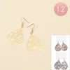 Fashnzfab 12pairs - Metal Filigree Floral Teardrop Dangle Earrings In Gold