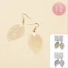 Fashnzfab 12pairs - Metal Filigree Leaf Dangle Earrings In Gold