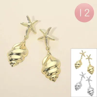 Fashnzfab 12pairs - Metal Starfish Accent Shell Drop Earrings Gold, Silver In Orange