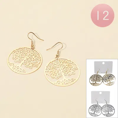 Fashnzfab 12pairs - Metal Tree Of Life Filigree Round Dangle Earrings In Gold