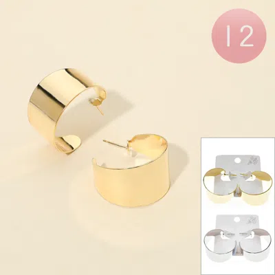 Fashnzfab 12pairs - Metal Wide Band Hoop Earrings - Assorted In Gold