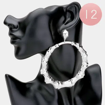 Fashnzfab 12pairs - Open Metal Bamboo Circle Clip On Earrings - Silver
