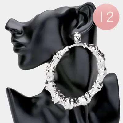 Fashnzfab 12pairs - Open Metal Bamboo Circle Clip On Earrings In Silver