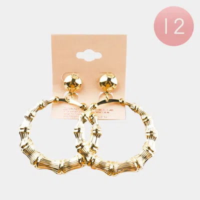 Fashnzfab 12pairs - Open Metal Bamboo Circle Dangle Clip On Earrings In Gold