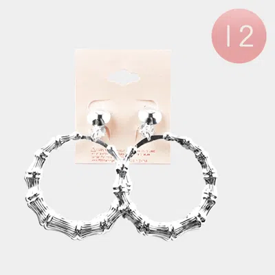 Fashnzfab 12pairs - Open Metal Bamboo Circle Dangle Clip On Earrings In Silver